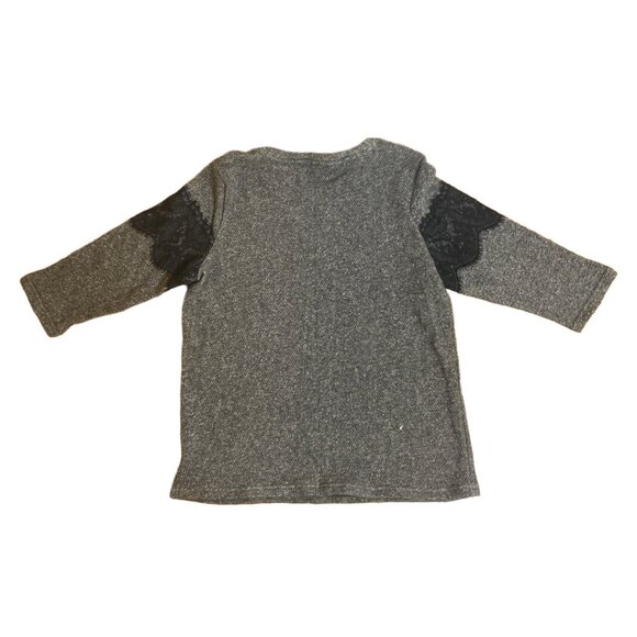 Style&Co Womens XL Gray Sweater With Black Lace Trim Crewneck 100% Cotton - Picture 3 of 6